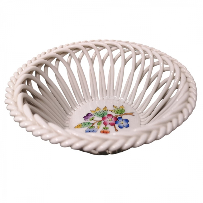 HEREND HUNGARY Porzellan Schale Konfektschale Flechtkorb 70er Jahre Blumenmuster
