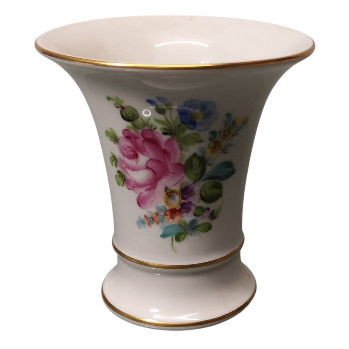 Preview: HEREND HUNGARY Porzellan Vase Trompetenvase Trichtervase 70er Jahre Blumenmuster