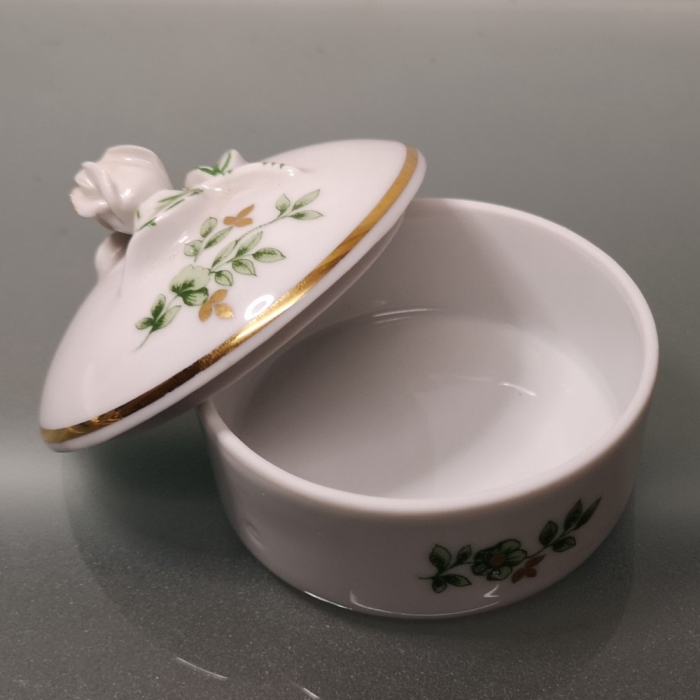 Preview: HOLLÓHÁZA HUNGARY Porzellan Dose Deckeldose 80er Jahre filigrane Rose