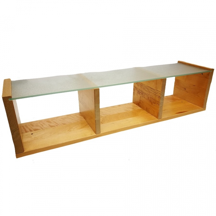 Preview: HÄNGEREGAL Holz Buche Glasboden Nachbildung 3-fach unterteilt 59,5 cm