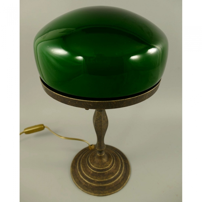 Preview: Pilzlampe BANKERLAMPE Schreibtischlampe Modell GRÜN Messing brüniert 38 cm