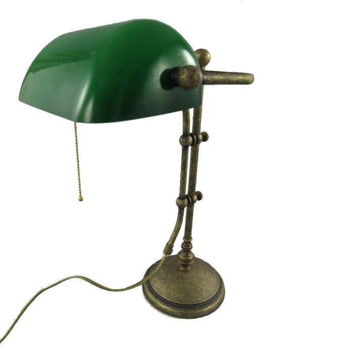 BANKERLAMPE Schreibtischlampe grün Modell LONDON Messing brüniert 45 cm