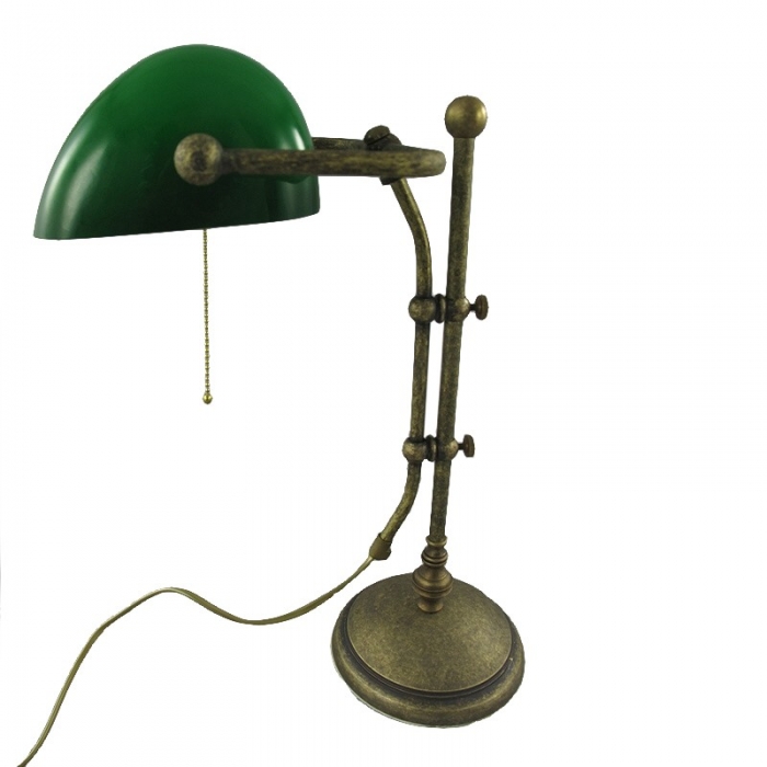 BANKERLAMPE Schreibtischlampe grün Modell LONDON Messing brüniert 45 cm