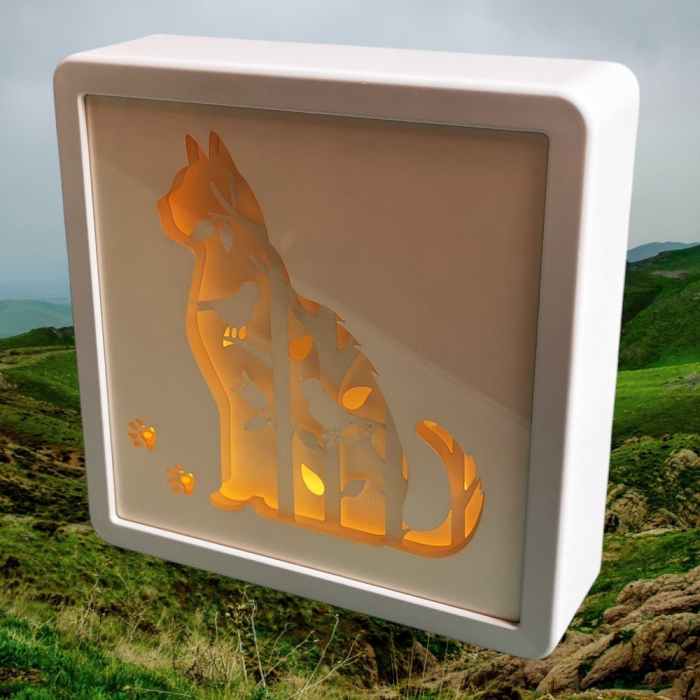 LED DEKO LICHTBOX mit 3D Papercut Motiv KATZE