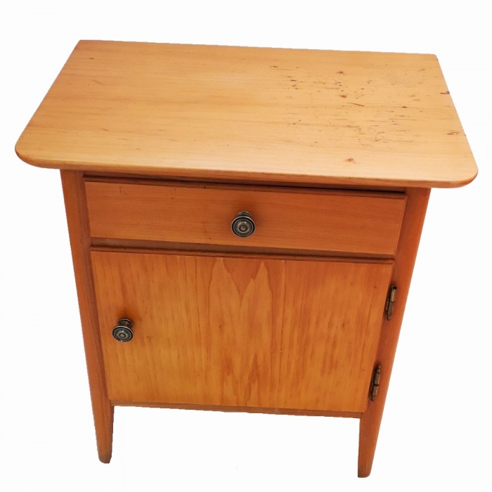 Preview: 60er Jahre LANDHAUS NACHTTISCH Holz Kernbuche mit links öffnender Türe