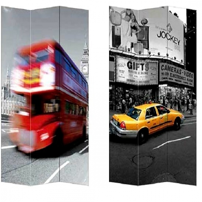 Paravent Raumteiler New York Taxi London Bus 120x180 cm
