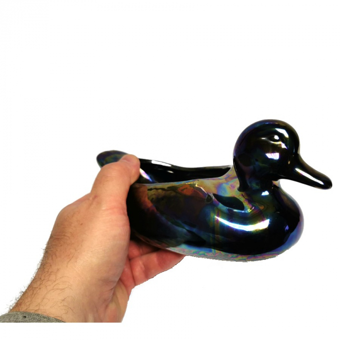 Keramik ENTE schillernd im Perlmutt Effekt irisierend Pflanztopf 20 cm