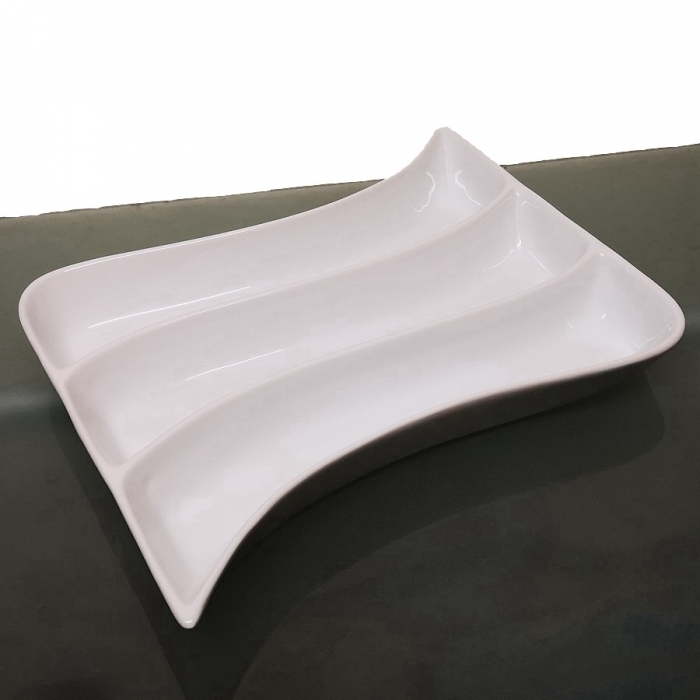 WAVE Welle Servierplatte Snackteller PORZELLAN weiß edel schwer