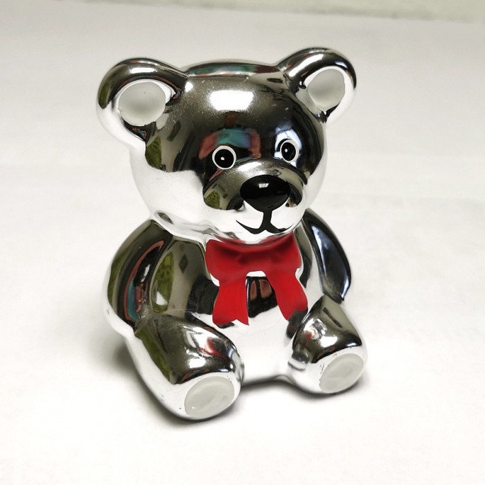 SPARDOSE Keramik Niedlicher TEDDYBÄR BÄR in Silber Farbe