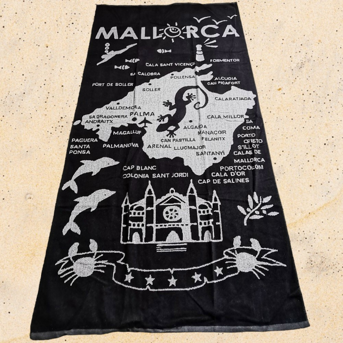 MALLORCA Balearen Insel schwarz XL Strandtuch Badetuch 90x175 cm