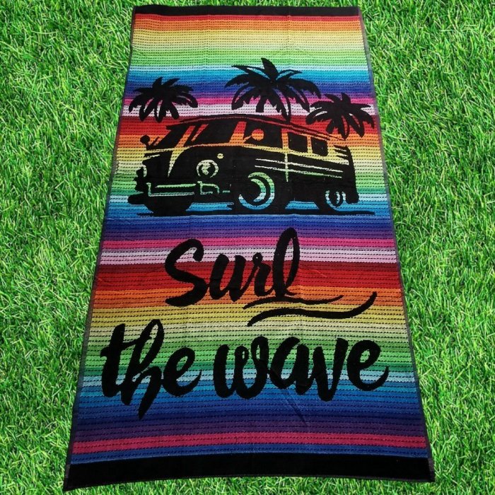 SURF THE WAVE schwarz bunt XL Strandtuch Badetuch 90x175 cm