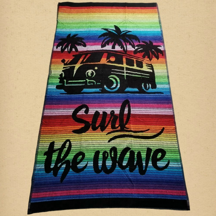 SURF THE WAVE schwarz bunt XL Strandtuch Badetuch 90x175 cm