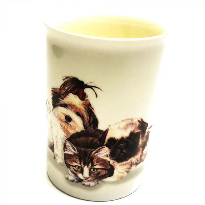 Kaffeetasse Tasse HUNDE & KATZEN weiß Keramik