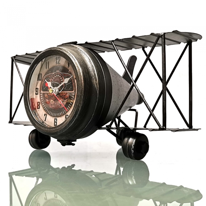 Preview: FLUGZEUG DOPPELDECKER Uhr Quarz Tischuhr Shabby Vintage Style