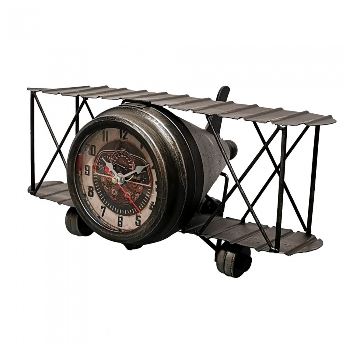 Preview: FLUGZEUG DOPPELDECKER Uhr Quarz Tischuhr Shabby Vintage Style