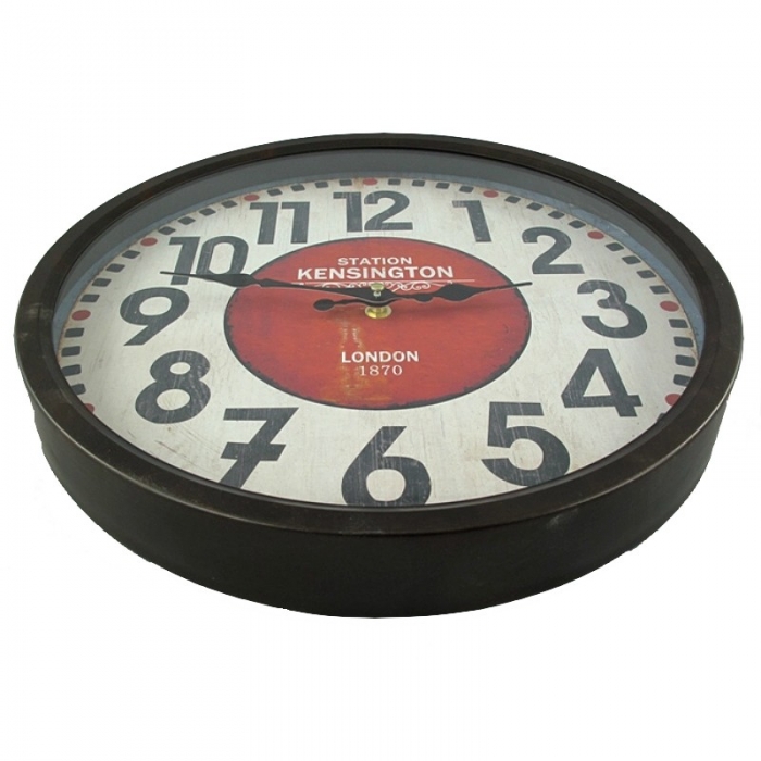Preview: KENSINGTON STATION LONDON Bahnhofsuhr Wanduhr Eisen Vintage Style 36 cm