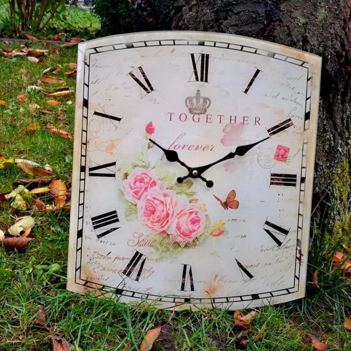 ROSA ROSEN Wanduhr Glas Uhr ENGLISH ROMANTIK VINTAGE Style 40 cm
