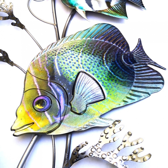 FISCHE SCHWARM BUNT Metall Wanddekoration für Innen & Außen