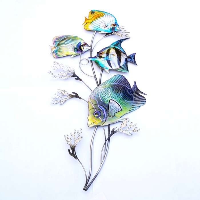 FISCHE SCHWARM BUNT Metall Wanddekoration für Innen & Außen