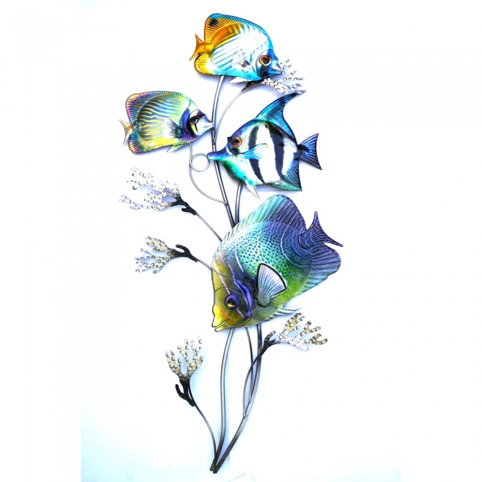 FISCHE SCHWARM BUNT Metall Wanddekoration für Innen & Außen