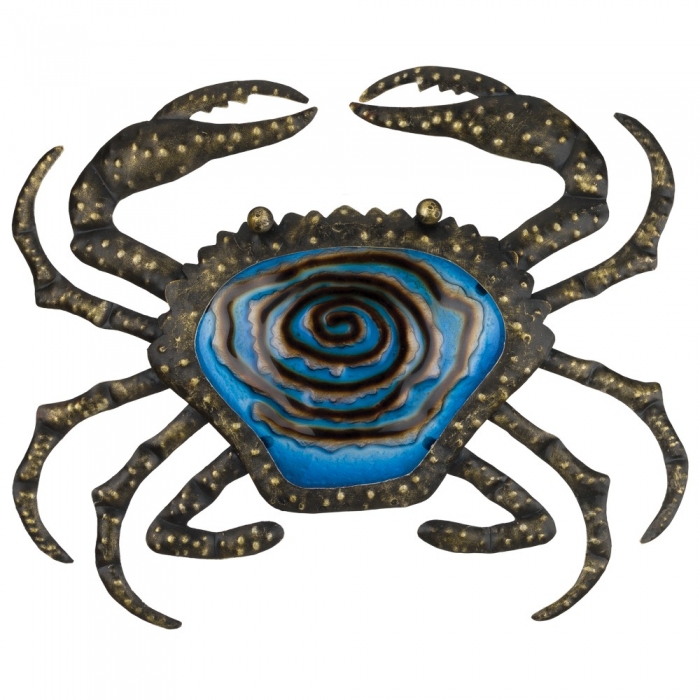 EDEL KREBS KRABBE BLAU 30x25 cm Metall Bronze Look Wanddekoration für Innen & Außen