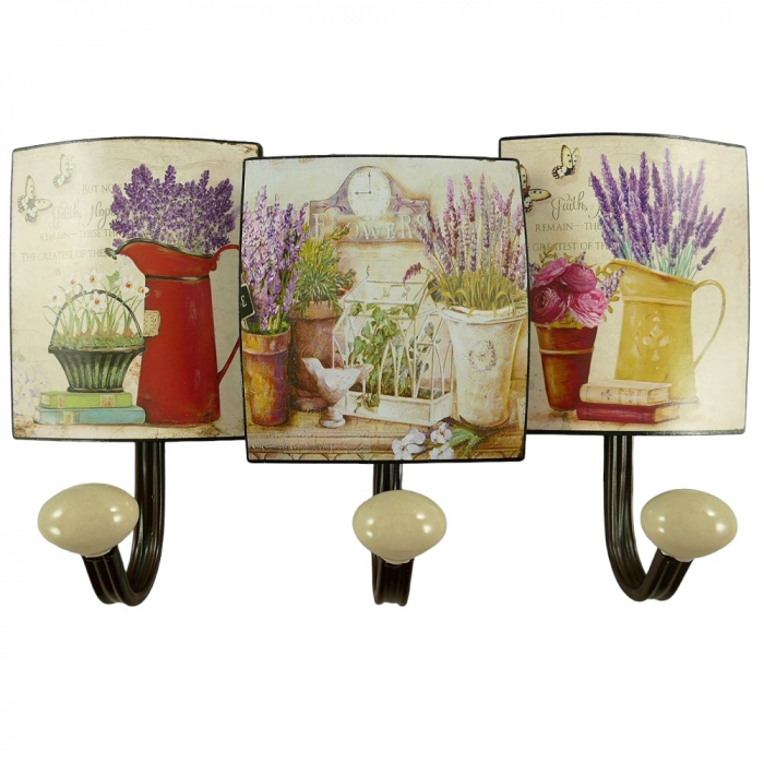 Garderobenleiste LAVENDEL VARIATIONEN Metall 3er Haken Wandgarderobe Antik Look