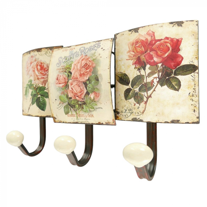 Preview: Garderobenleiste ROSEN Metall 3er Haken Wandgarderobe Antik Look