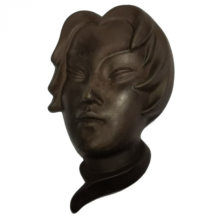 50er Jahre JÜNGLING FRAU Wandmaske Maske Keramik schwarz Nr. 532