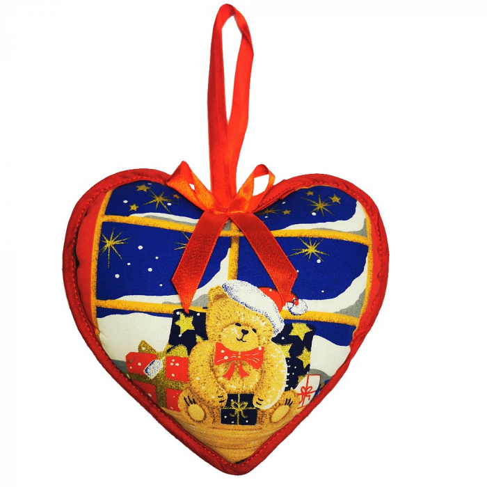 TEDDYBÄR Herzkissen Stoff Herz Weihnachten Deko wattiert