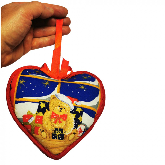 TEDDYBÄR Herzkissen Stoff Herz Weihnachten Deko wattiert