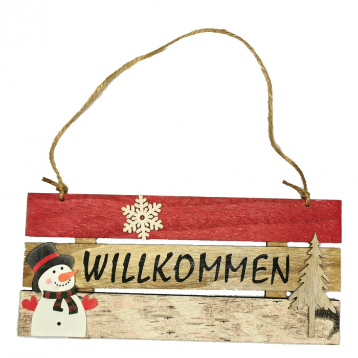WILLKOMMEN Winter Schild Schneemann Schneeflocke Weihnachten Holzschild 24x11 cm