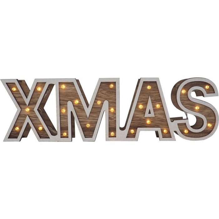 X-MAS Schriftzug 26 LEDs Beleuchtung Holz Weihnachts Deko