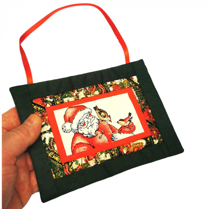 Stoffschild WEIHNACHTSMANN mit VÖGEL Deko Aufhänger