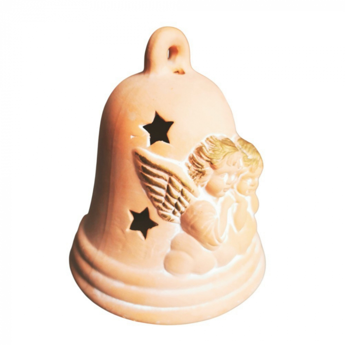 Teelichthalter „Engelsglocke“ aus Terrakotta matte Optik, Weihnachtsdeko