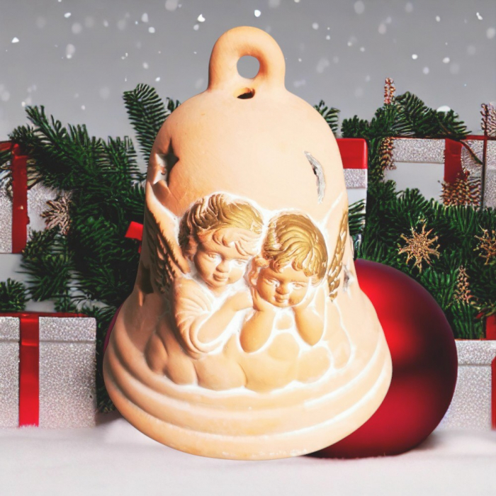 Teelichthalter „Engelsglocke“ aus Terrakotta matte Optik, Weihnachtsdeko
