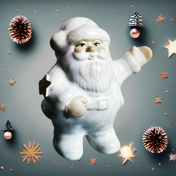Weißer Weihnachtsmann stehend & winkend mit goldenem Stern