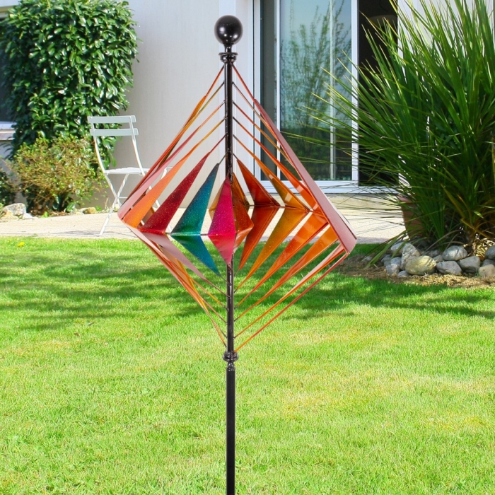 BRONZE LOOK CARO großes XL Windrad Windspiel Metall 215 cm Ø 60 cm