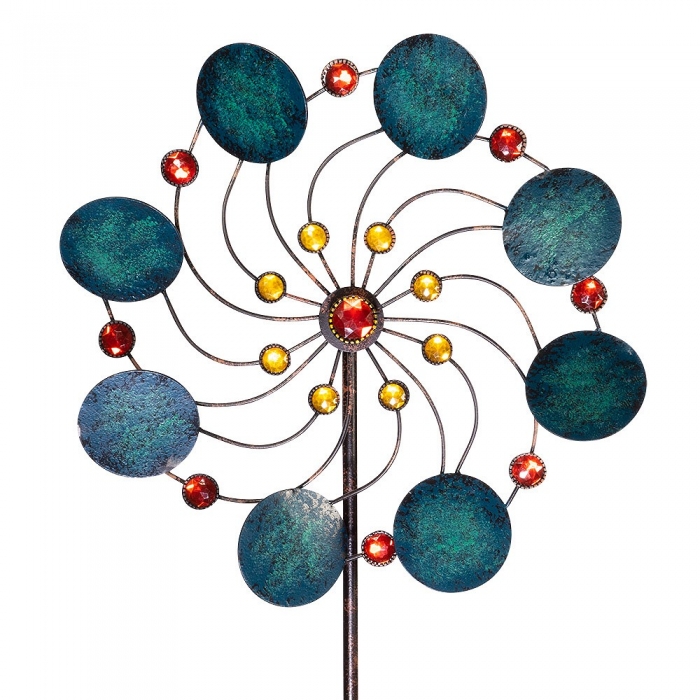 BELLA LUISA großes Windrad Windspiel Blume Türkis Metall 122 cm Ø 48 cm