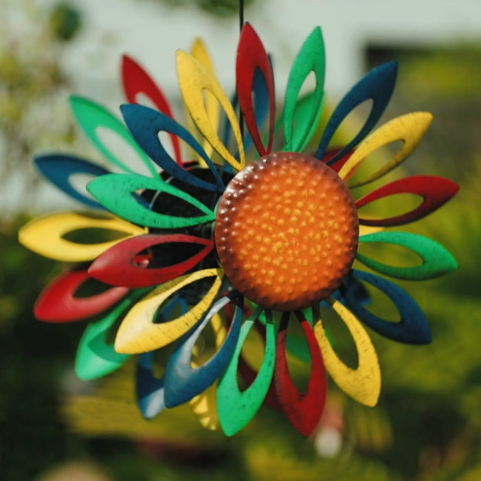 Doppelwindrad Metall COLOR Ø 40 cm – Wetterfestes Hänge-Windrad