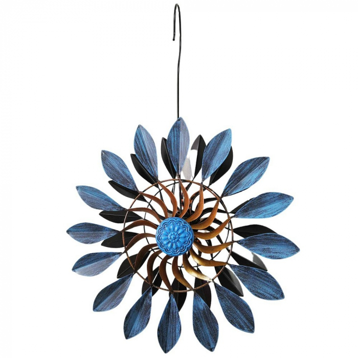 Doppelwindrad Metall BLAU Ø 40 cm – Wetterfestes Hänge-Windrad