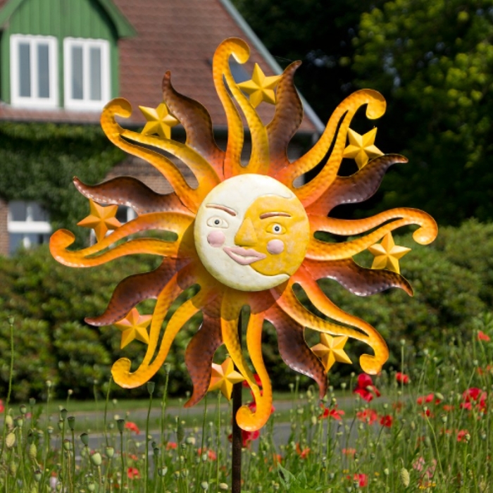 SONNE HERBST großes Windrad Windspiel Metall 160 cm Ø 55 cm