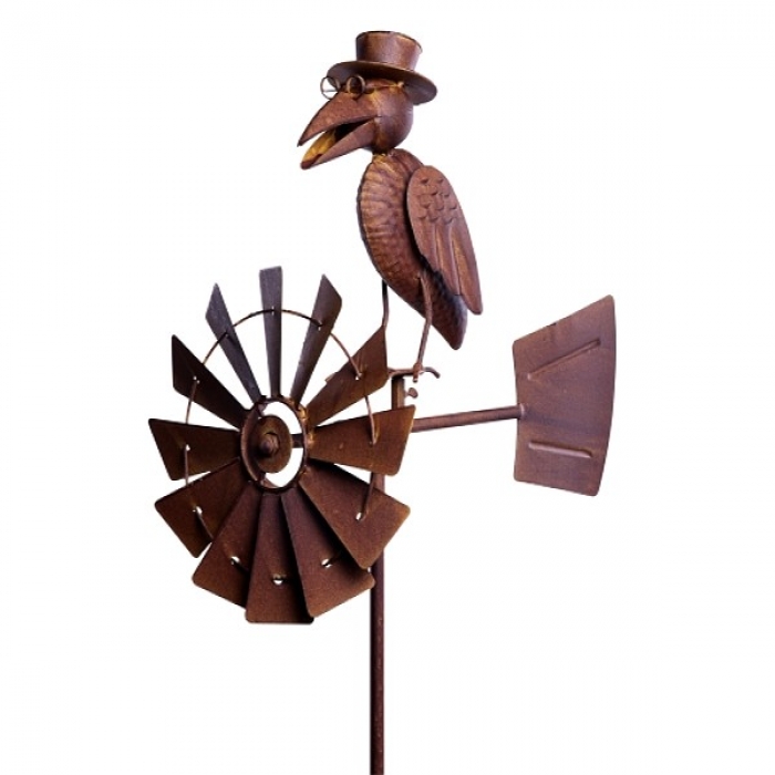 WINDRAD RABE VOGEL großes METALL Windspiel ArtFerro 150 cm