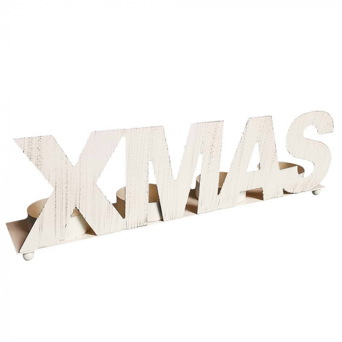 Teelichthalter XMAS Cremefarben im Shabby-Look für 4 Teelichter