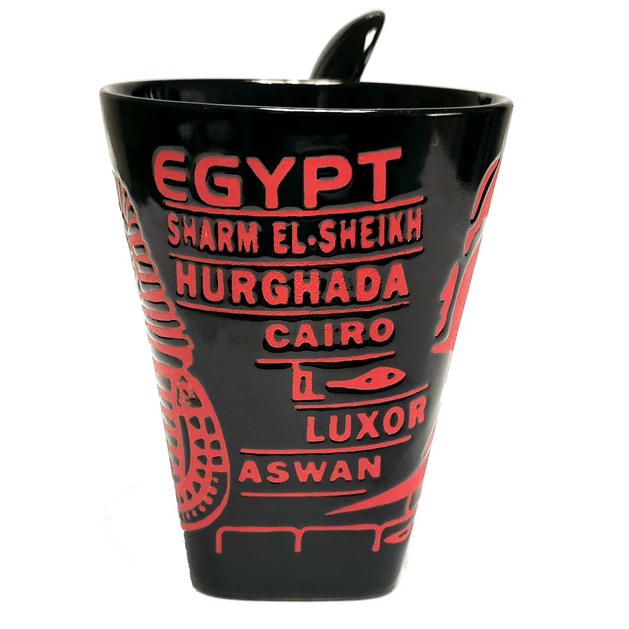 EUROVILAG Kaffeetasse Tasse EGYPT Ägypten Keramik mit Löffel