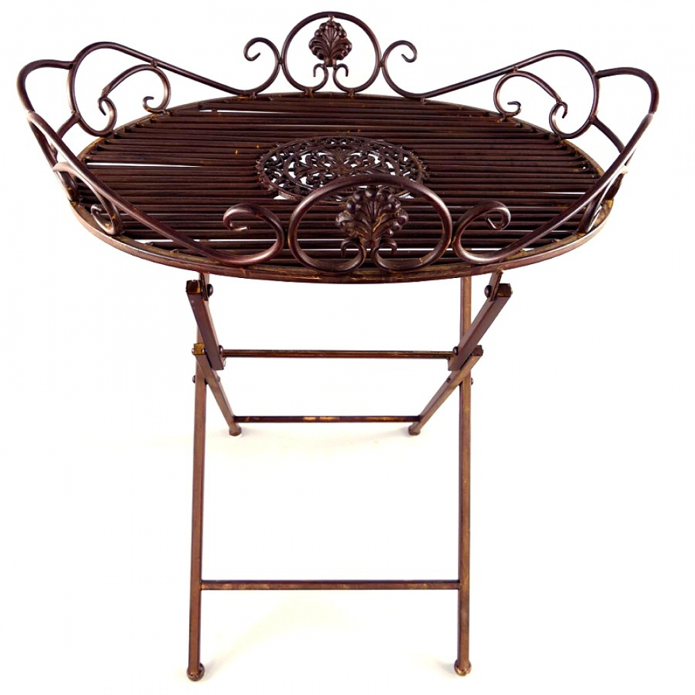 Gartentisch AMELIE klappbares Tischtablett BRAUN Eisen Tisch Beistelltisch
