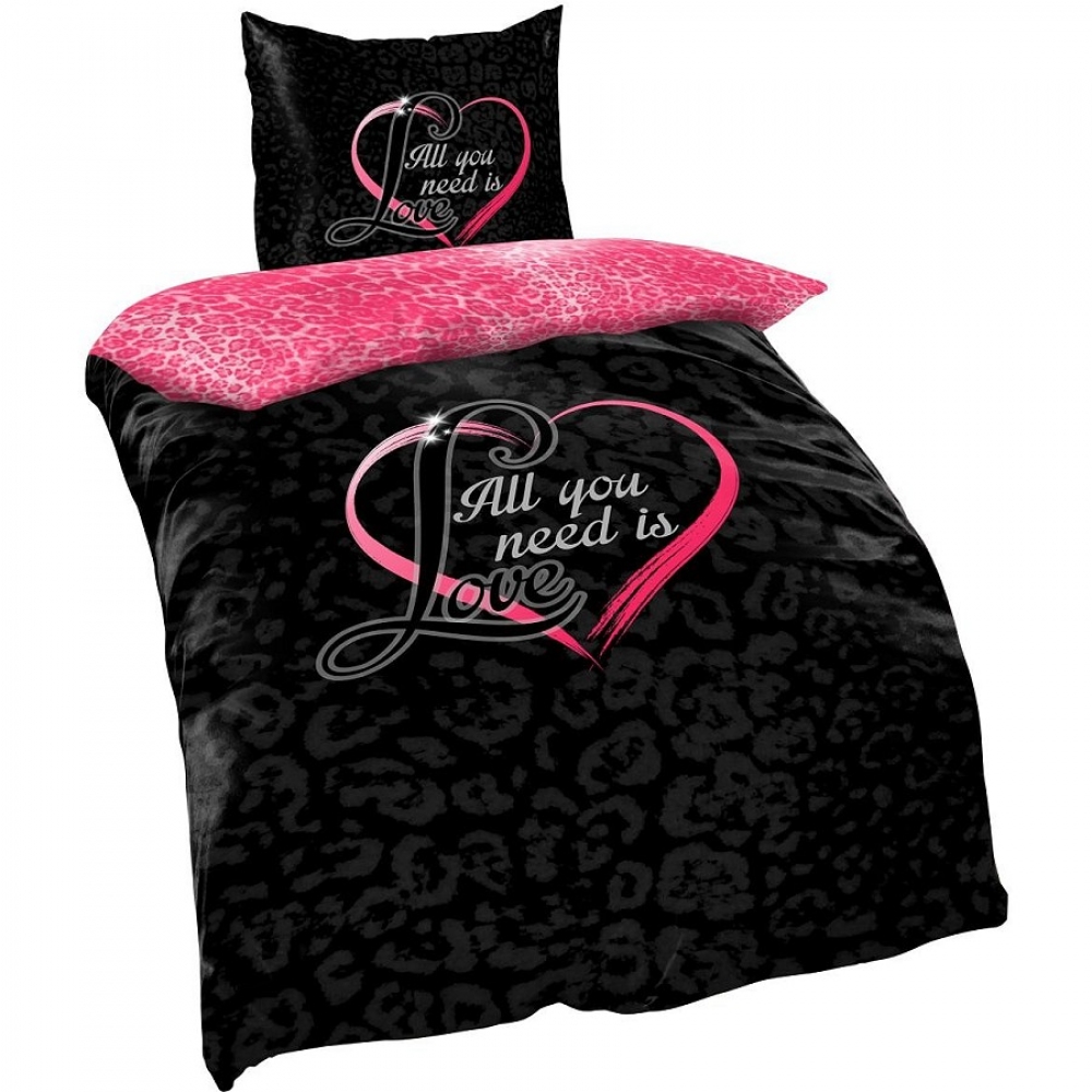 WAS DU BRAUCHST IST LIEBE Fellmuster LEOPARD Bettwäsche Mikrofaser 135x200 cm