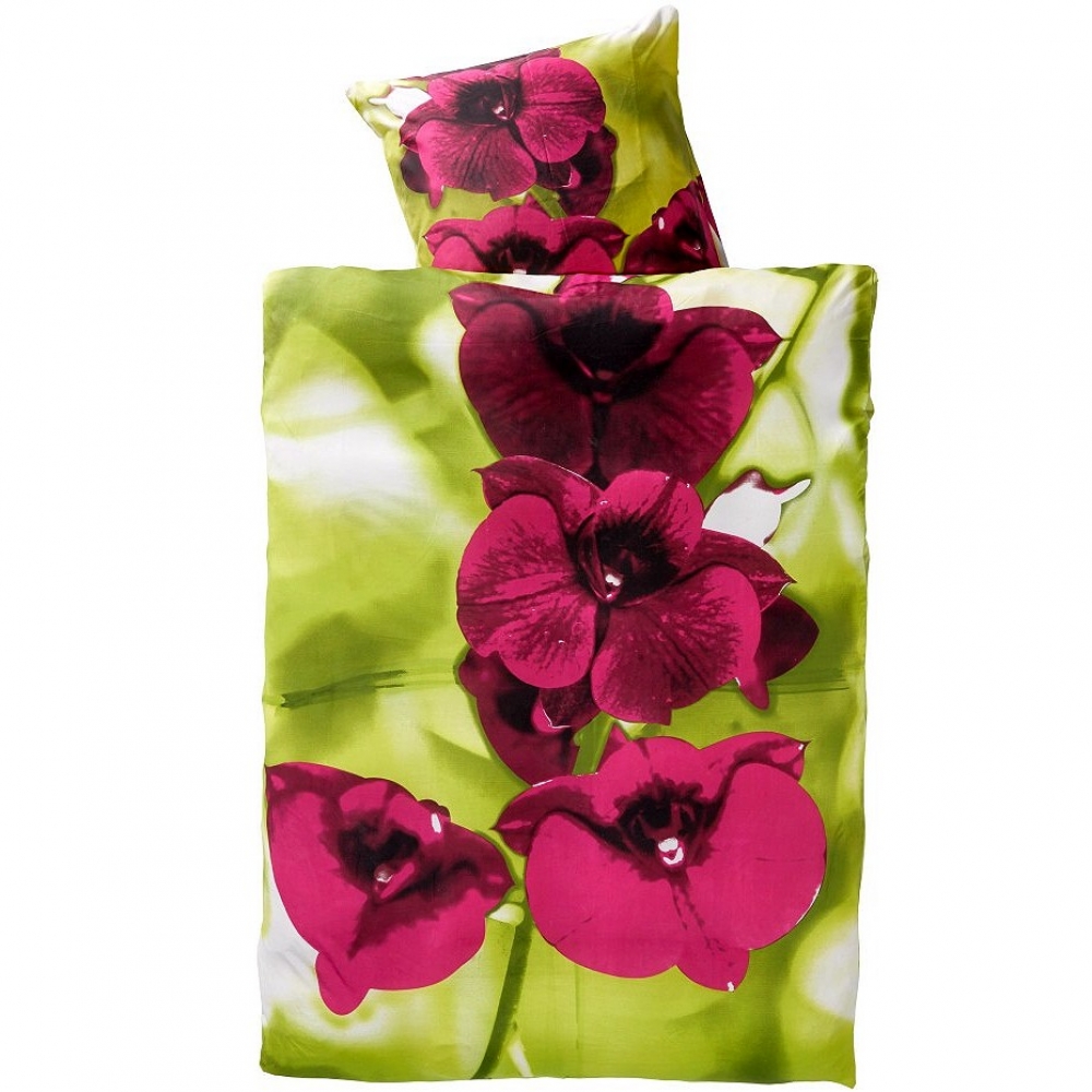 ORCHIDEEN BLUMEN lila grün Bettwäsche Mikrofaser 135x200 cm