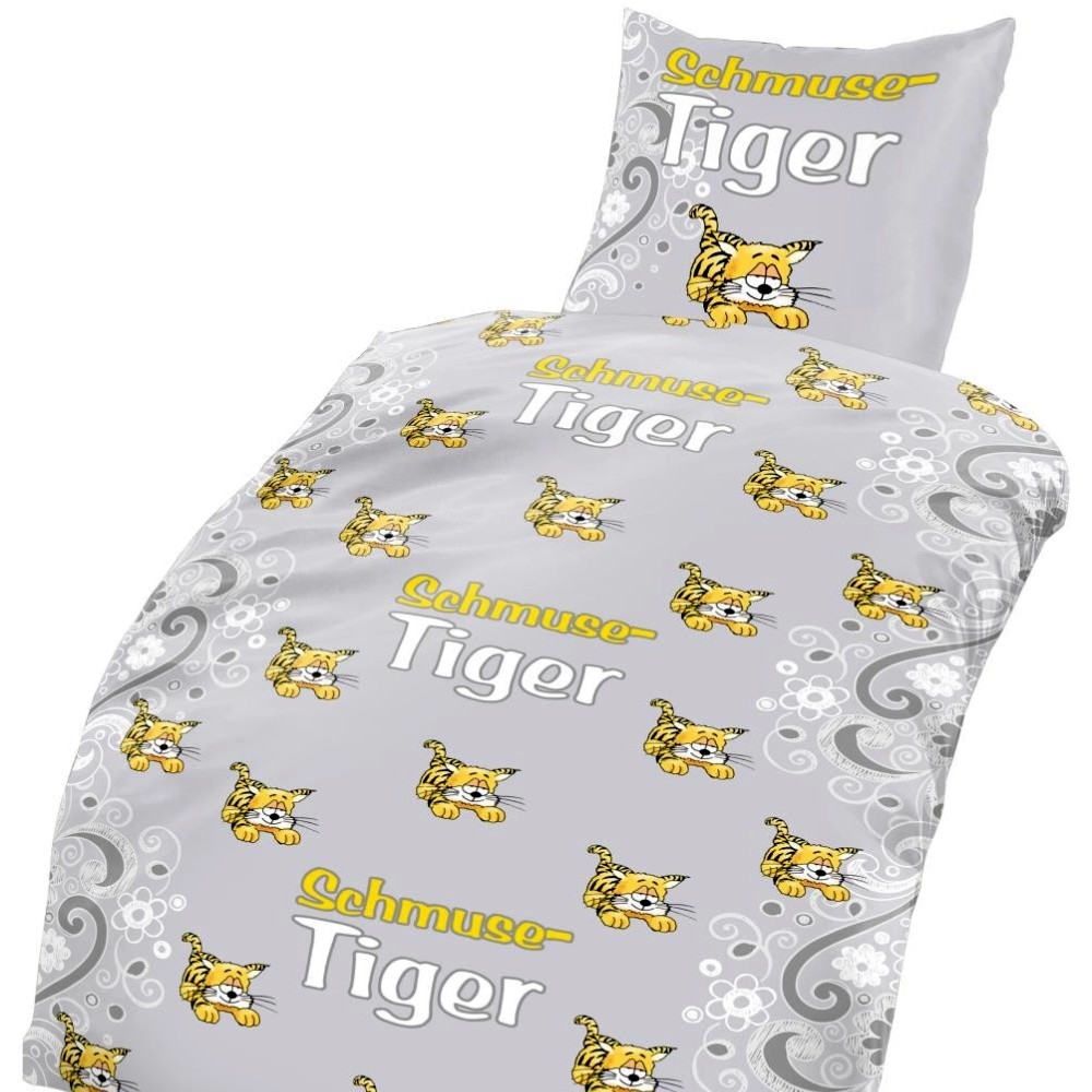 SCHMUSIGER TIGER grau gelb Bettwäsche Mikrofaser 135x200 cm