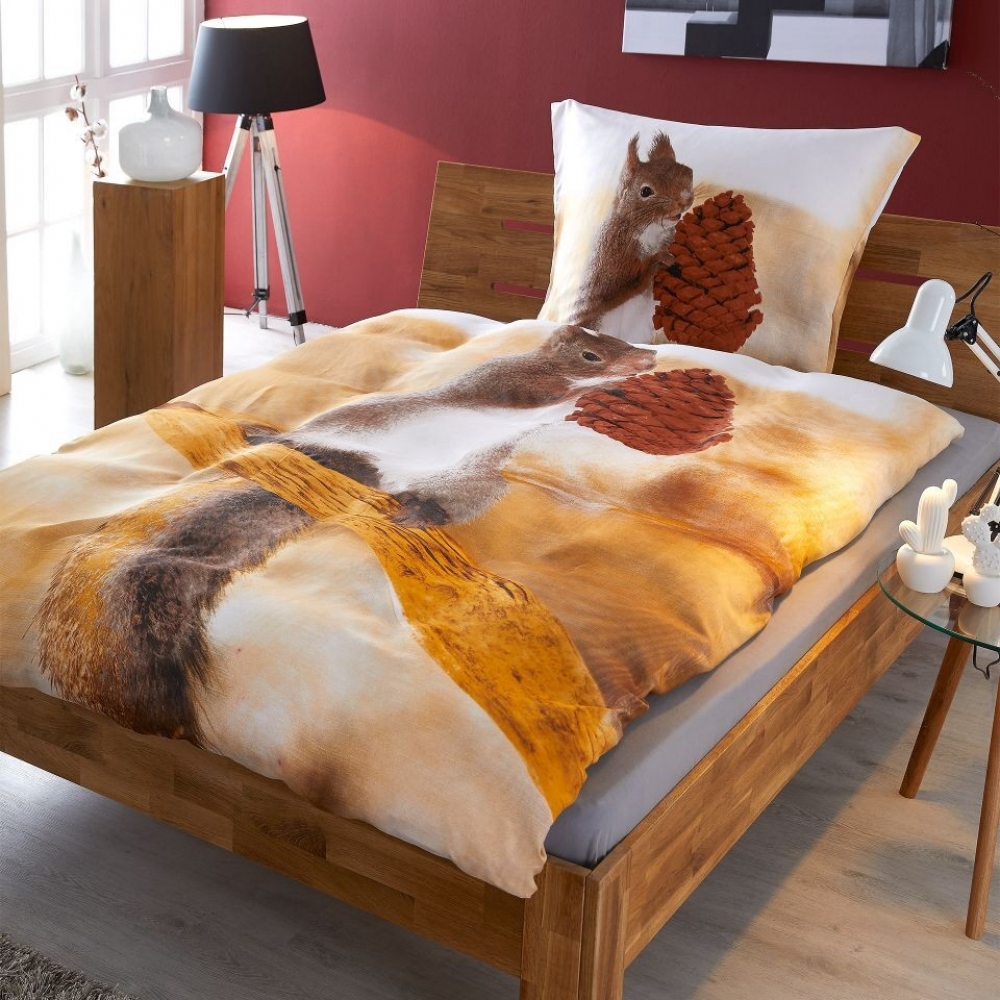NIEDLICHES EICHHÖRNCHEN Fotodruck Bettwäsche Mikrofaser 135 x 200 cm