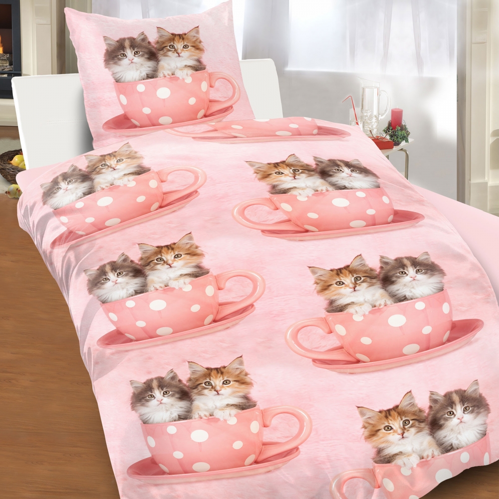 KATZEN Kätzchen Katzenkinder Mikrofaser Bettwäsche 135x200 cm
